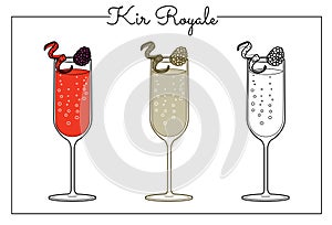 Vector alcohol drink line art illustration Kir Royale