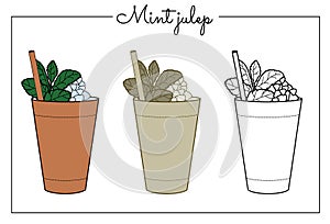 Vector alcohol drink line art illustration Mint Julep