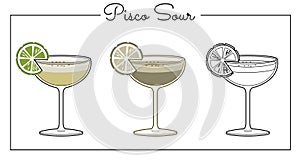 Vector alcohol drink line art illustration Pisco Sour