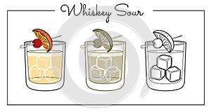 Vector alcohol drink line art illustration Whiskey Sour