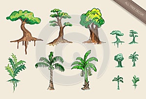 Vector all tree,sketch and doodle plant, vector drawing