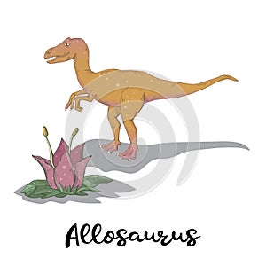 Vector Allosaurus vector with plant isolated over white