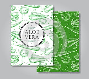 Vector aloe vera hand drawn illustrations. Aloe Vera banner, poster, label, brochure template for business promote. photo