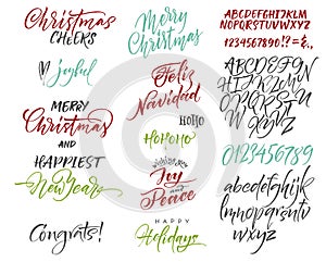 Vector alphabet. Christmas and New Year congrats. Season greetings.