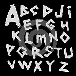 Vector alphabet. Font written by with a wide brush in the ancient style tracing.