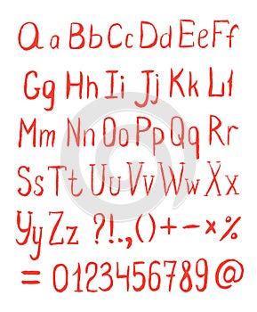 Vector Alphabet. Hand Drawn Red Letters