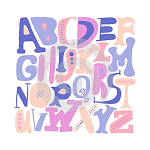 Vector alphabet handdrawn poster. Creative background. Perfect for book or notebook covers, postcard, education centers