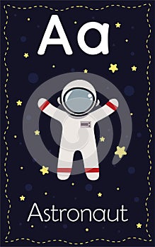 Vector alphabet letter an astronaut flashcard