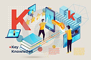 Vector alphabet letter K with knowledge key