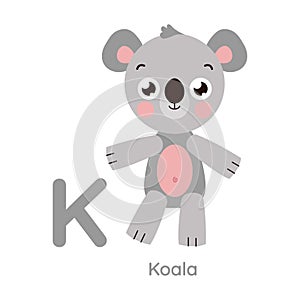 Vector alphabet letter K koala illustration