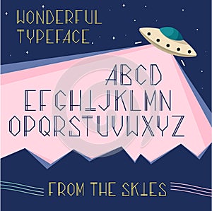 Vector alphabet letters, space typeface, UFO concept