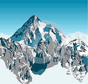 Vector alpine landscape with peaks covered by snow