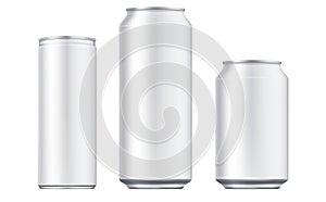 Vector aluminium beer and slim soda can mock up blank template. Juice, soda, beer jar blank isolated on white background