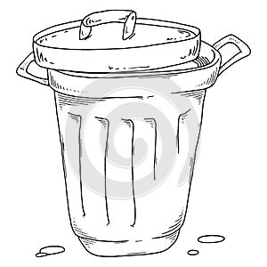 Vector aluminum trash can. Waste bin, garbage