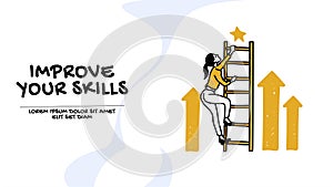 Vector of an ambitious woman climbing up a career ladder