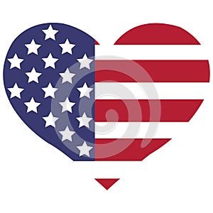 The vector heart with american flag colors