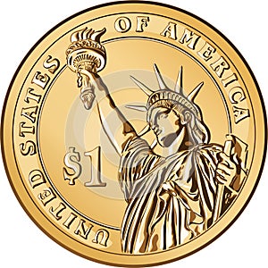 vector American gold coin one dollar