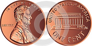 Vector American money gold coin one cent, penny