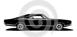 Vector american muscle car profile. Classic vehicle graphics design. Hot rod silhouette black and white