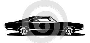 Vector american muscle car profile. Classic vehicle graphics design. Hot rod silhouette black and white.