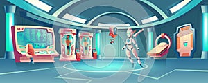 Vector anabiosis room, medic robot and astronauts