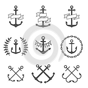 Vector anchor icons and logos set