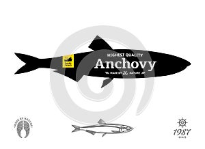 Vector anchovy seafood label