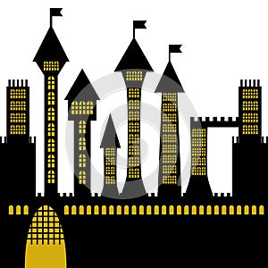 Vector ancient gothic castle black silhouette