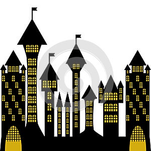 Vector ancient gothic castle black silhouette