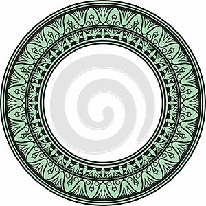 Vector ancient green and black Egyptian round ornament.