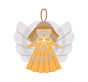 Vector angel for New Year decor. Christmas tree toy isolated on white background. Cute winter Holidays character for festive