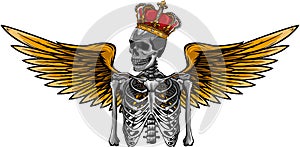 vector angel skeleton with wing and crown