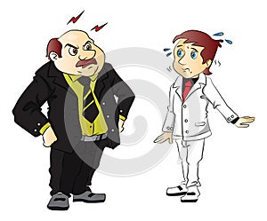 Vector of angry boss scolding employee