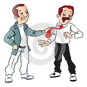Vector of angry man pulling businessman`s tie
