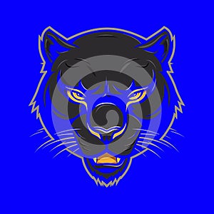 Vector of an angry panther head on blue background. Wild Animals. Angry Black Panther with open mouth. Panther mascot