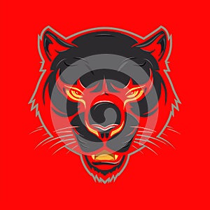 Vector of an angry panther head on red background. Wild Animals. Angry Black Panther with open mouth. Panther mascot