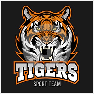 Vector angry tiger face sport emblem photo