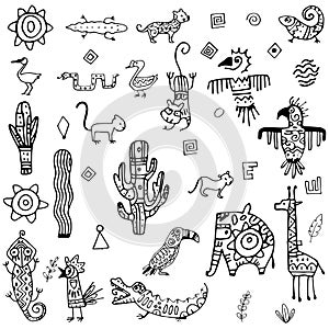 Vector animal set with Mexican pattern