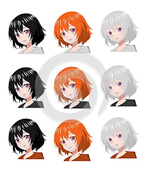 Vector anime characters. Anime girl in japanese. Anime style, drawn vector illustration. Sketch. Manga style. Colored