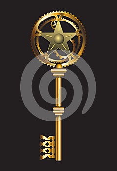 Vector antique golden key on a blac background.