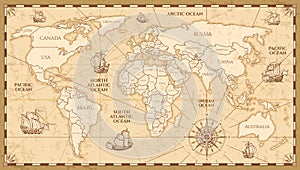 Vector antique world map with countries boundaries photo