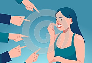 Vector of an anxious woman judged by people