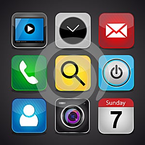 Vector app icon set on a black background