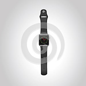 Vector Apple watch sport 42mm black with black sport band with the display. Eps10.