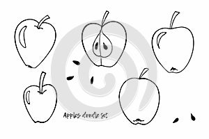 Vector Apples clipart set. Doodle sketch illustration. Whole apple, half apple and seeds. Perfect for packaging eco