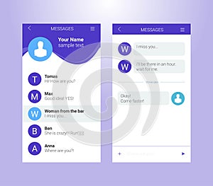 Vector application with chat boxes. Messenger. Message box. Duologue window