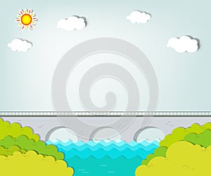 Vector applique. Landscape with bridge