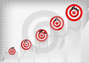 Vector : Archery target and business  graph on gray background