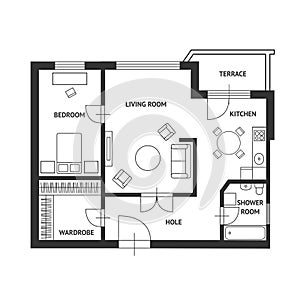 Vector Architect plan with a furniture Flat