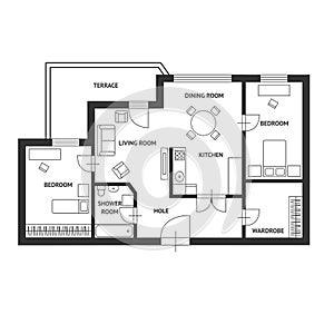 Vector Architect plan with a furniture Flat Design